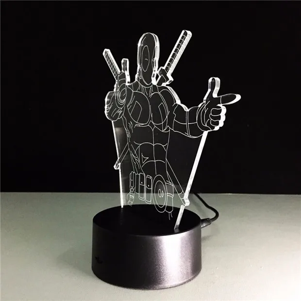 Мстители Дэдпул 3D светодиодный Настольный светильник Marvel супергерой 7 цветов изменить визуальную иллюзию светодиодный светильник цена GX009