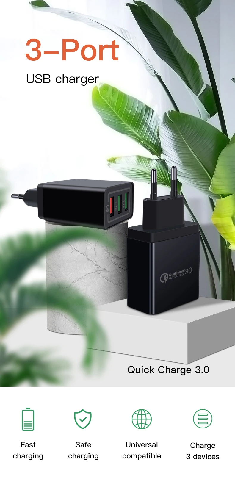 Universal 18 W Quick USB wall charger qc 3.0 2.0 5V 3A for Iphone EU Plug Mobile Phone Fast charge charging for Samsug Huawei