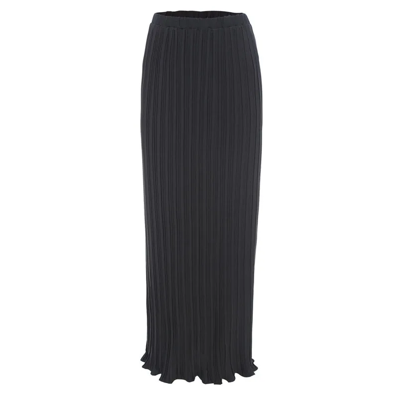 Черный Faldas Largas Verano Mujer Moda корейские Демисезонные женские шифоновое Плиссированное Длинное Макси Юбка Femme мусульманские юбки - Цвет: Черный