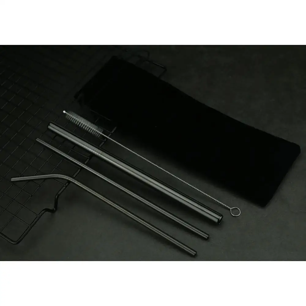 BK 5pcs Drinking Straw Stainless Steel Metal Straw with 1 Cleaner Brush Drinkware Accessories For Drinks Milk Tea Coffee - Color: BK