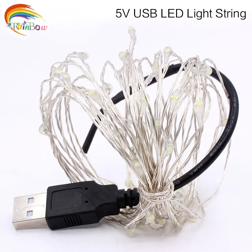 Гирлянда из медной проволоки на 20/50/100 светодиодов с питанием от USB/аккумулятора