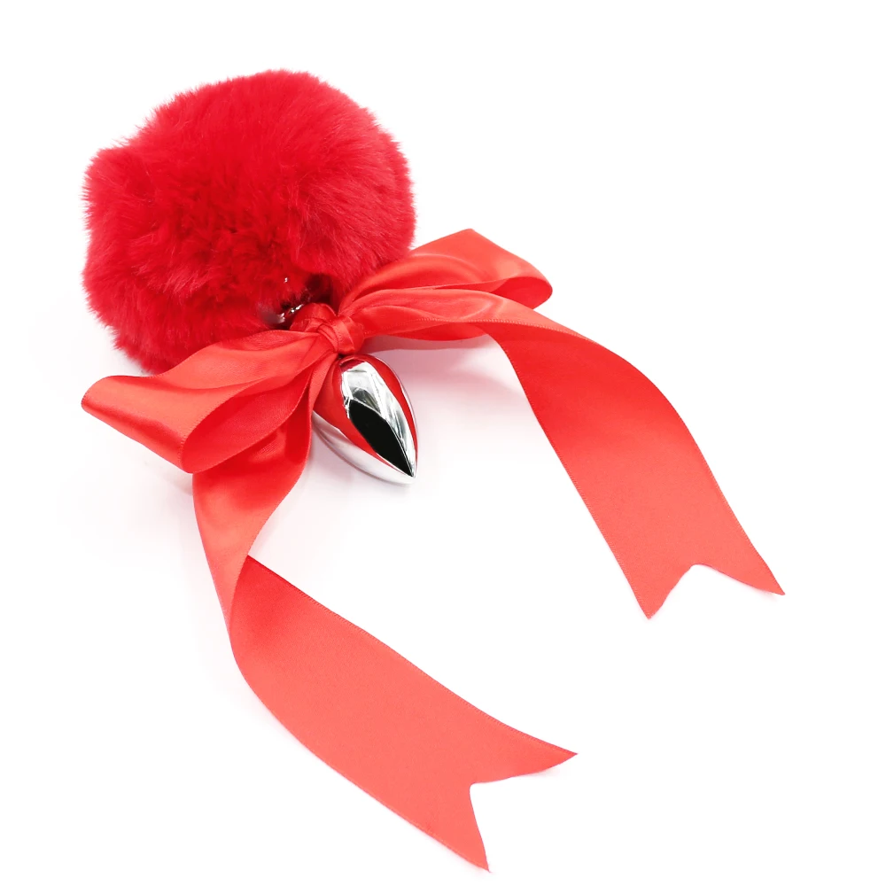 Красный бант подарок металлический кроличий хвост Анальная пробка нержавеющая