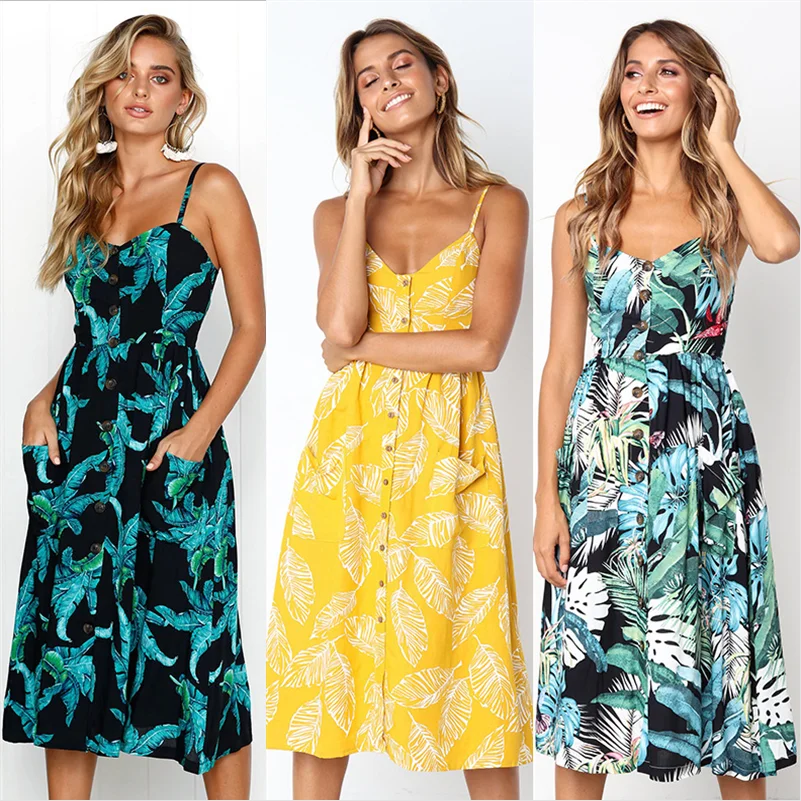 Женское пляжное платье Boho повседневное облегающее с принтом и высокой талией без