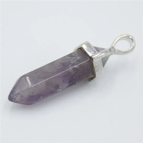 Amethysts Натуральный камень тигровый глаз фиолетовый кристалл кварца кулон шестиугольная колонна столб биконус граненый шарик подвеска маятник подвески - Окраска металла: Amethysts