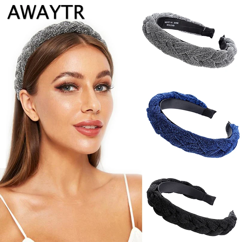 

AWAYTR New Fashion Shiny Weaving Hair Hoop Braided Padded Headband for Women Hairband Girls Bezel Headdress Hair Accessories