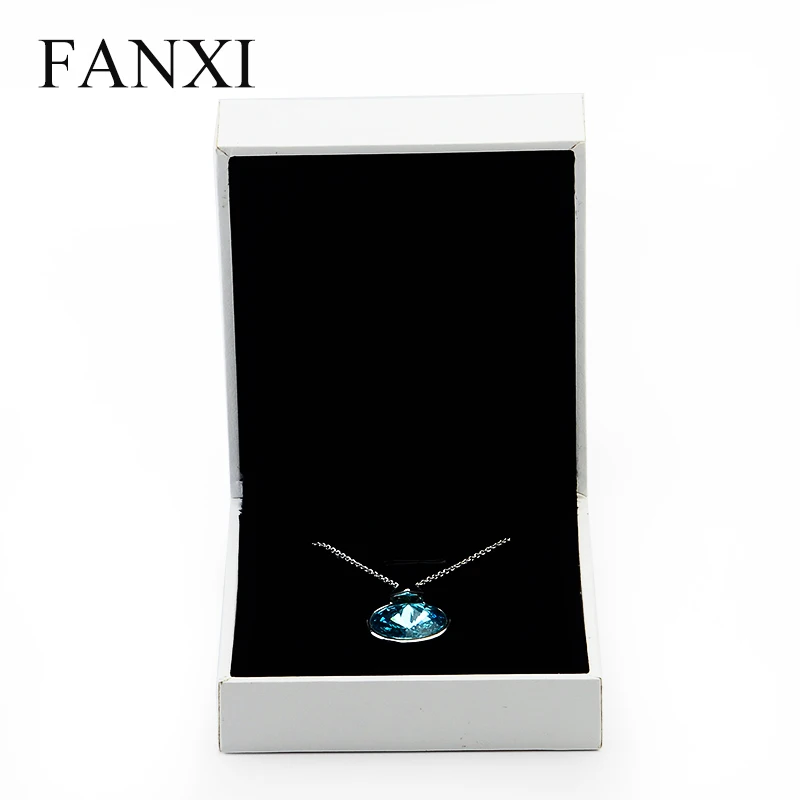 

FANXI White Leatherette Paper Jewelry Box for Ring Pendant necklace Bracelet Long Chain Packaging Gift Box Jewelry Organizer