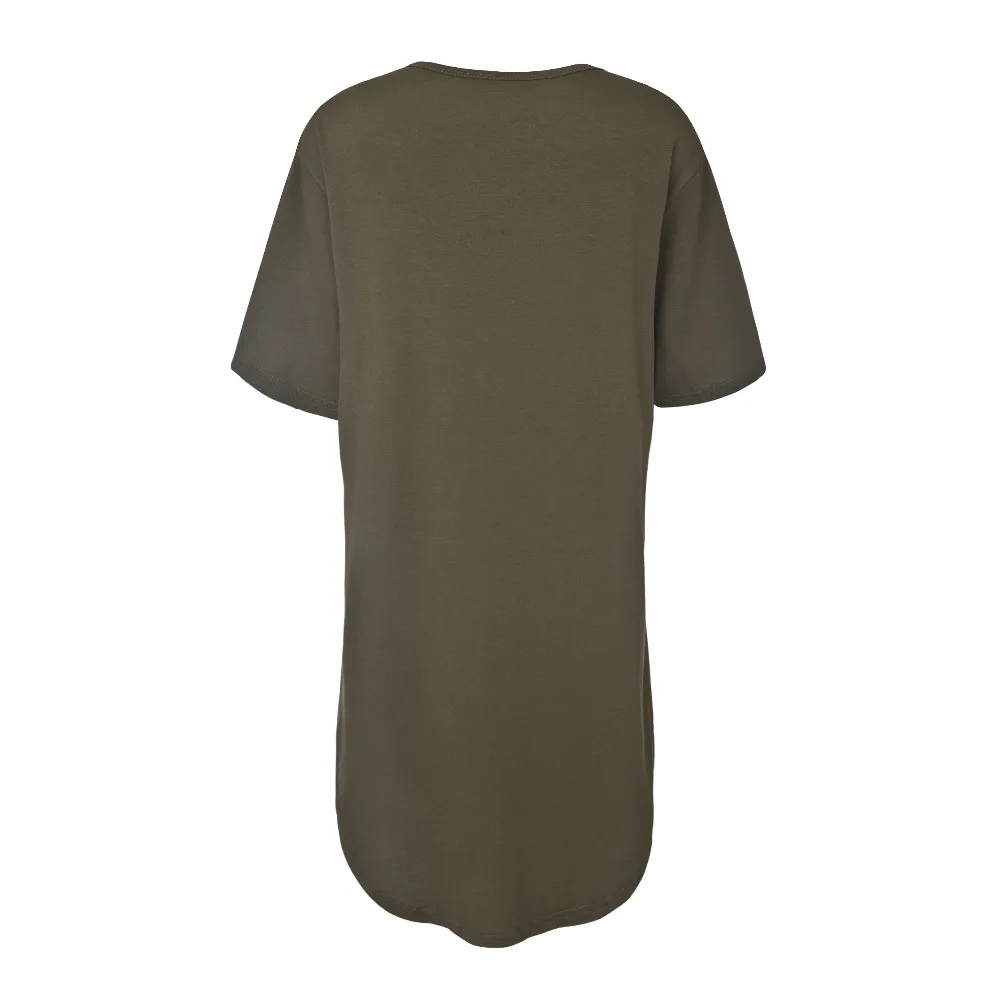 Женская Повседневная хлопковая Футболка с Боковым Разрезом Однотонная футболка