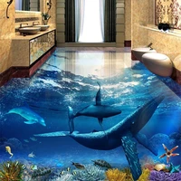 pvc self adhesive waterproof floor sticker whale dolphin undersea world 3d floor tiles bathroom bedroom vinyl murals wall paper