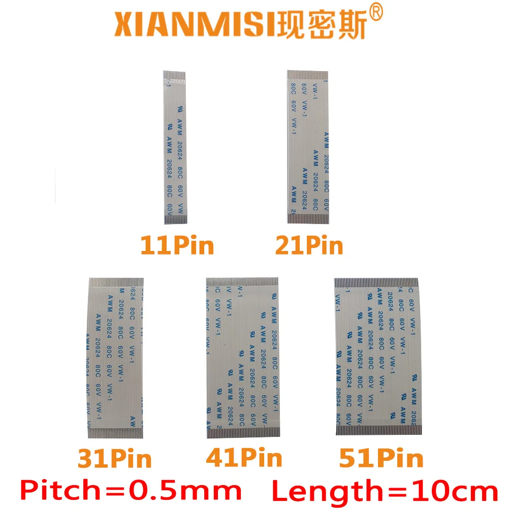 FFC FPC плоский гибкий ленточный кабель 11Pin 21Pin 31Pin 41Pin 51Pin с одной стороны 0 5 мм Шаг AWM