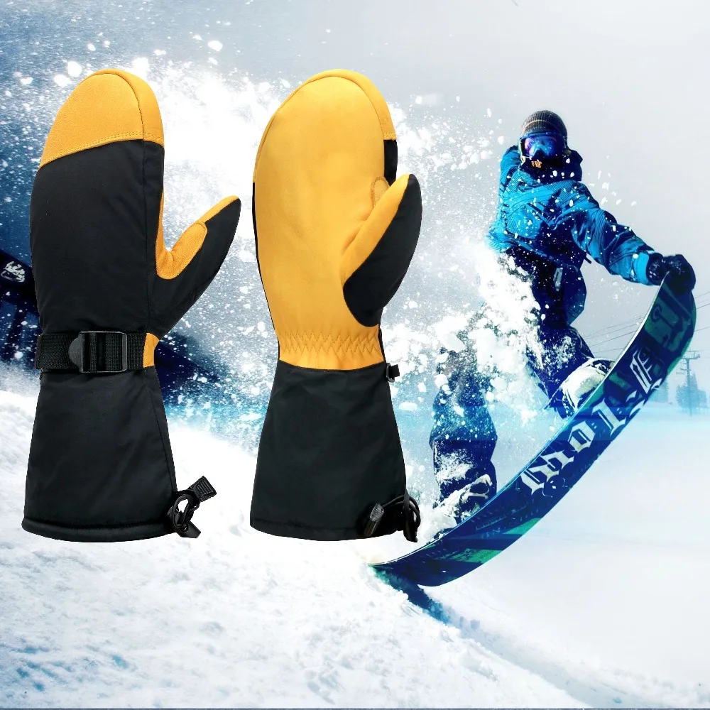 

SzBlaze Waterproof Thinsulate Thermal Winter Gloves Mitten With Cowhide Leather palm Unisex For winter motorcycle snow games