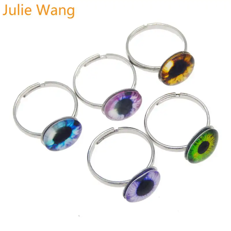 Julie Wang 5 шт. регулируемое кольцо стекло 12 мм дракон кошачий глаз кабошон женские