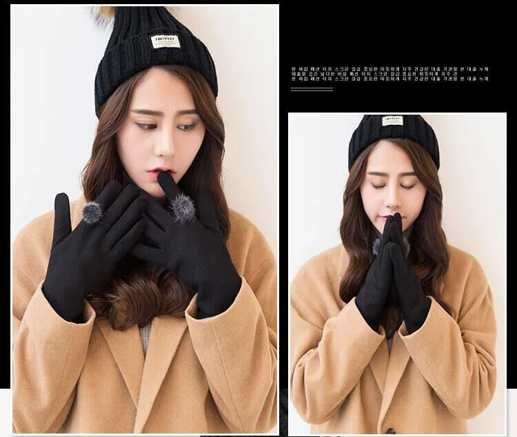 BING YUAN HAO XUAN Women's Wool Knitted Smartphone Using Gloves Pink Gray Fashion Solid Color Thermal Cotton Soft Winter Gloves