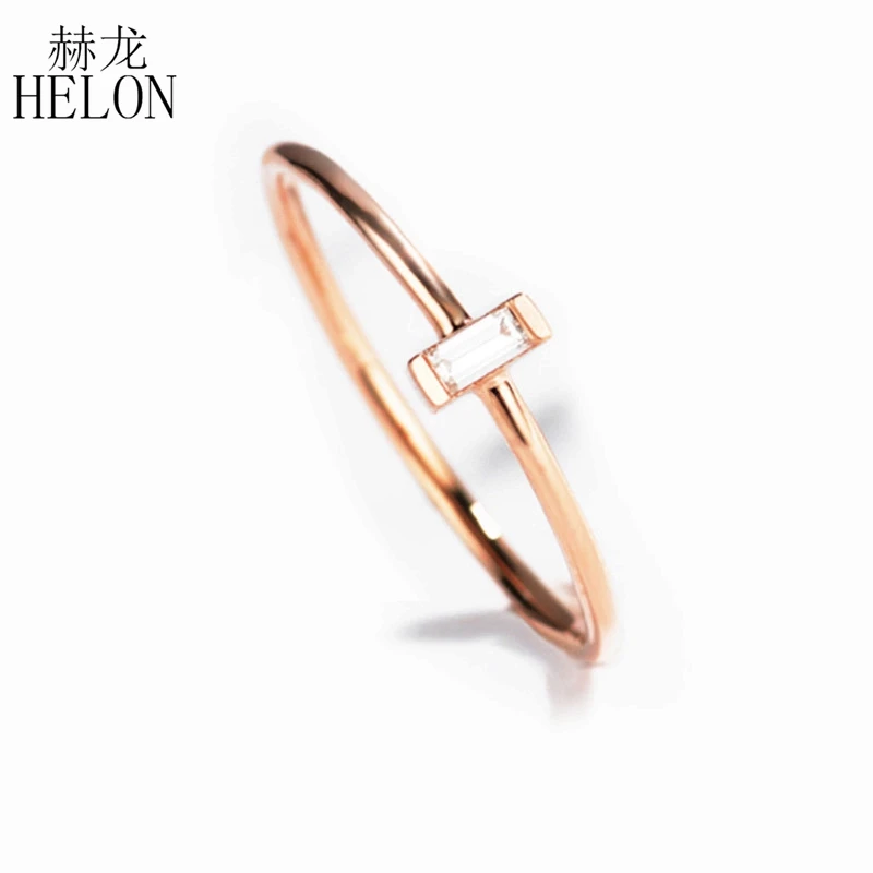 HELON Solid 14K розовое золото 0.05CT багет огранка SI/H подлинные натуральные бриллианты обручальное кольцо для женщин модное ювелирное изделие
