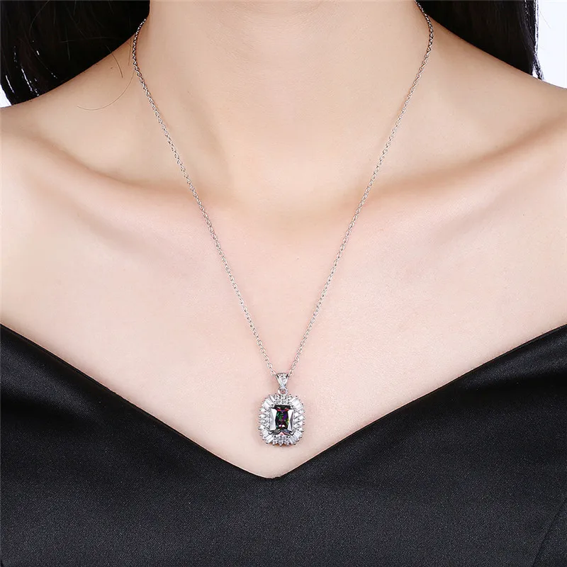 Luxury Trendy Link Chain Colorful Square Crystal Pendant Necklace Fashion Design Flower Jewelry Cubic Zircon Necklaces For Women | Украшения