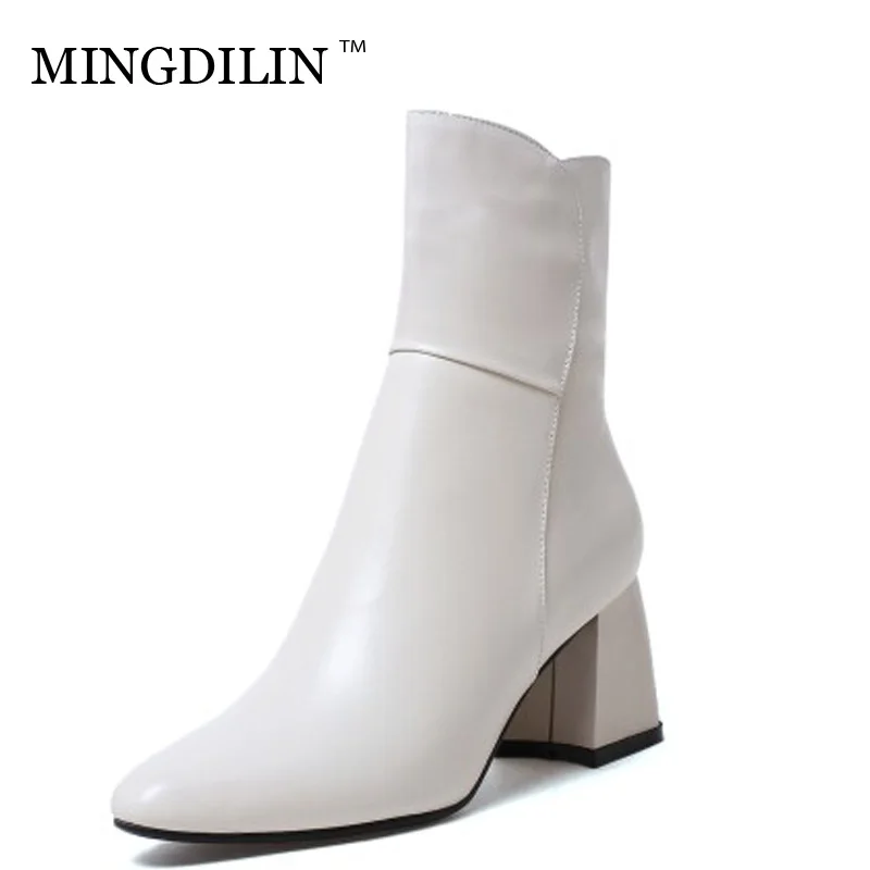 MINGDILIN из натуральной кожи черные модные ботильоны теплые удобные для отдыха