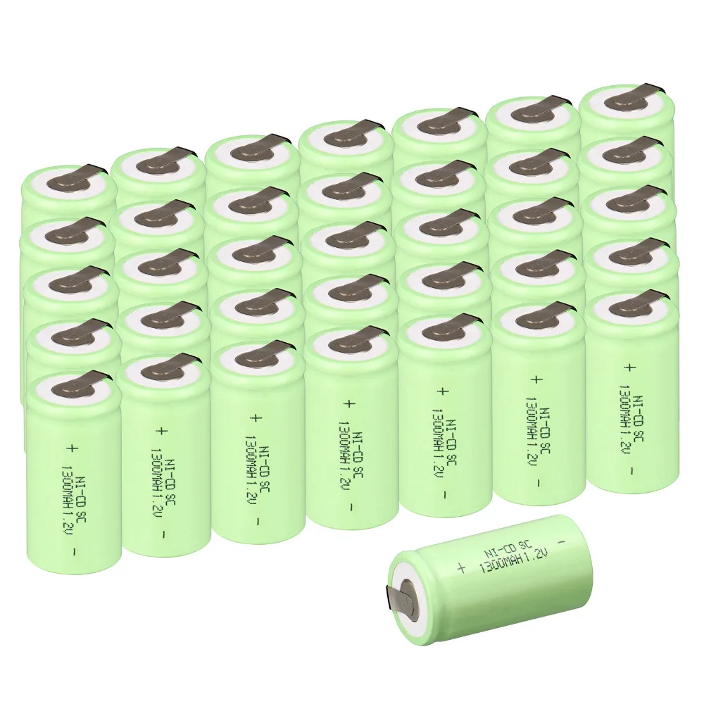 

Russian seller !30 PCS a set Sub C SC battery 1.2V 1300mAh Ni-Cd NiCd Rechargeable Battery 4.25CM*2.2CM -Green Color