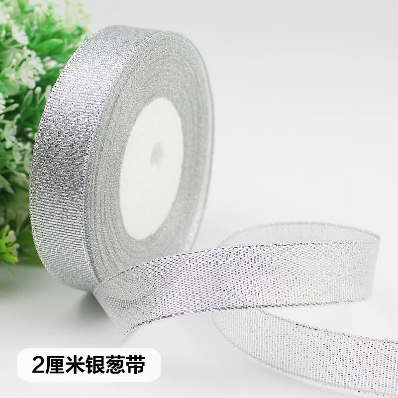 6-10-15-20-25-40-50mm Gold Silver Glitter Metallic Ribbons Christmas Halloween Wedding Birthday Party Decoration Gift Wrapping