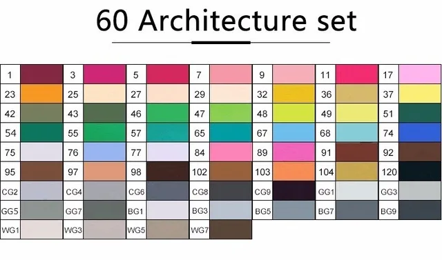 60 architecture set TOUCHNEW 30/40/60/80 Цвета маркер для рисования на спиртовой основе Маркеры Набор ручек для рисования манга двойной головой художественный эскиз маркер ручки для дизайна - Цвет: 60 architecture set