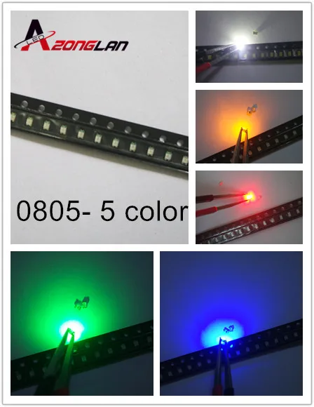 Бесплатная доставка 500 шт./лот 5 видов цветов SMD 0805 Led ультра яркий