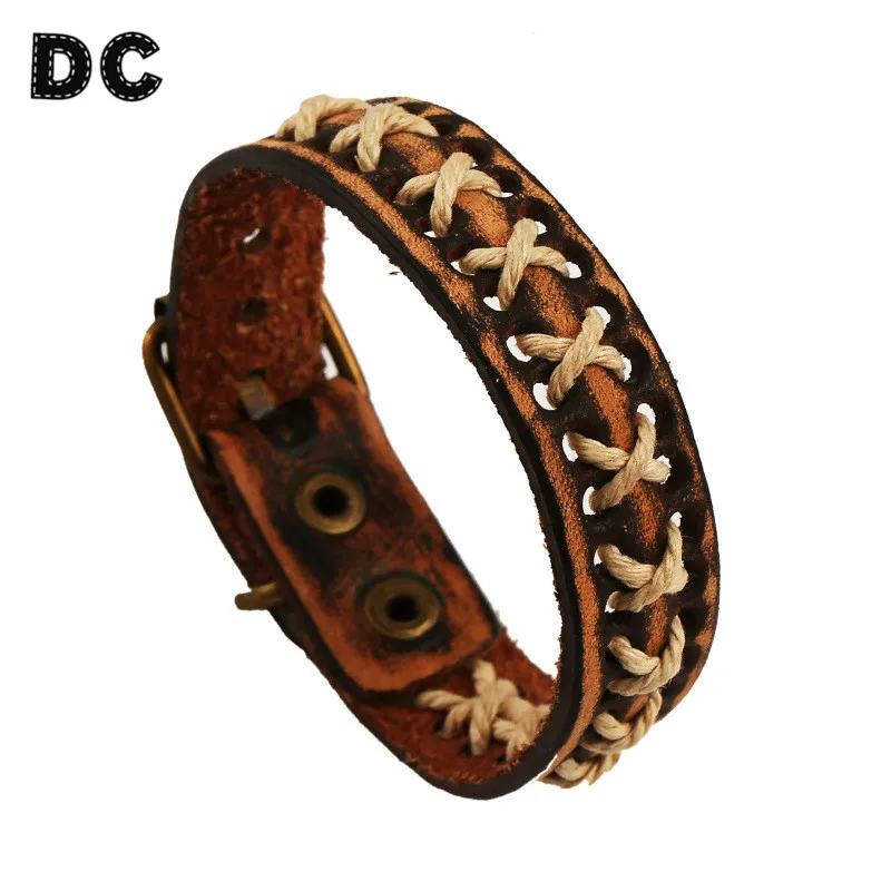 DC Винтаж чешские полые пояс кожаный шнур Дизайн Браслеты коса &quotx&quot Форма