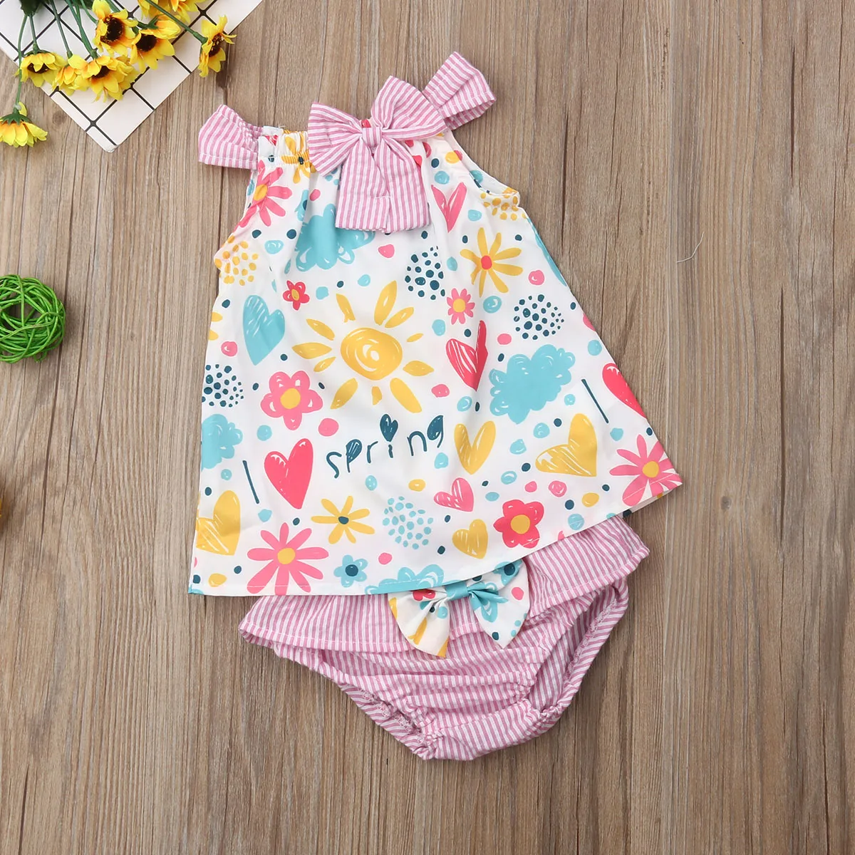 Комплект одежды для новорожденных девочек 2019 летние милые хлопковые топы с