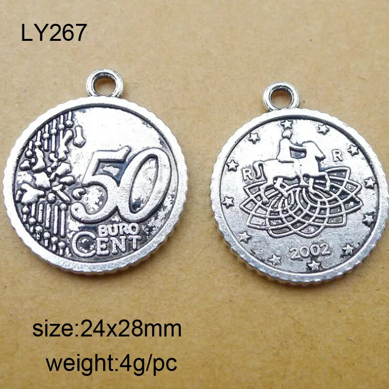 25pcs/lot 24x28mm Antique Silver Zinc Alloy Charms Coin Pendants Jewelry Findings | Украшения и аксессуары