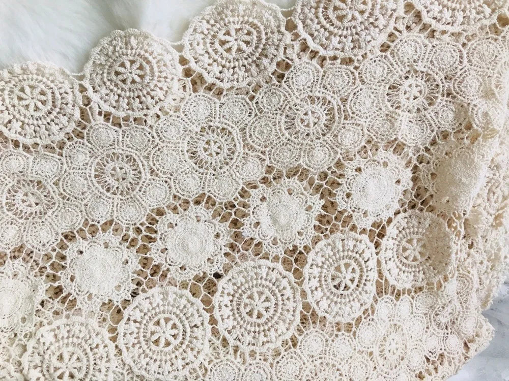 Кружевное винтажное вязаное крючком кружево бежевого цвета Ширина 128 см|fabric