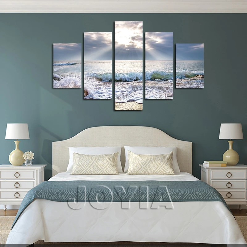 

Beach Waves Canvas Wall Art Painting Sunshine Seascape Poster Pictures For Living Room Bedroom Decor 5 Piece/Set