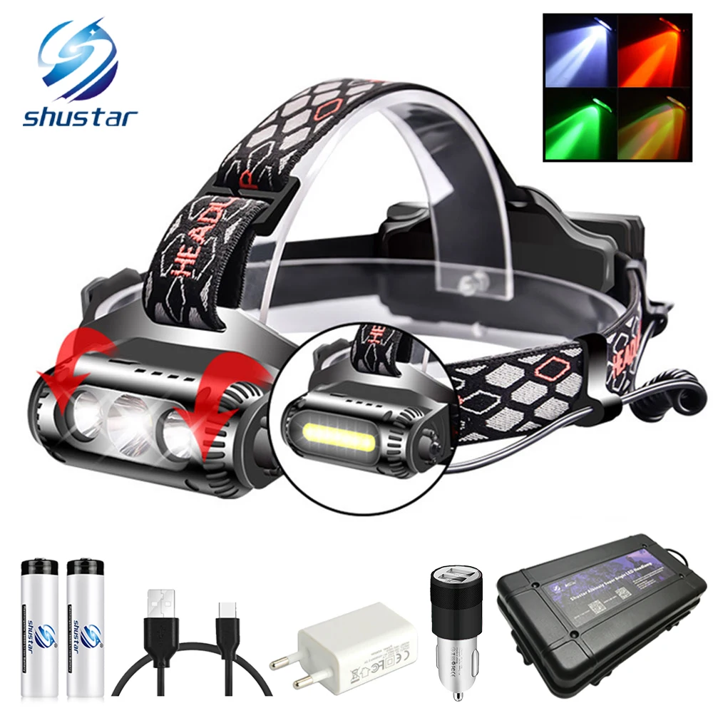 

USB Rechargeable LED Headlamp Rotatable lamp holder 8 Light Mode LED COB Super Bright Headlights Waterproof