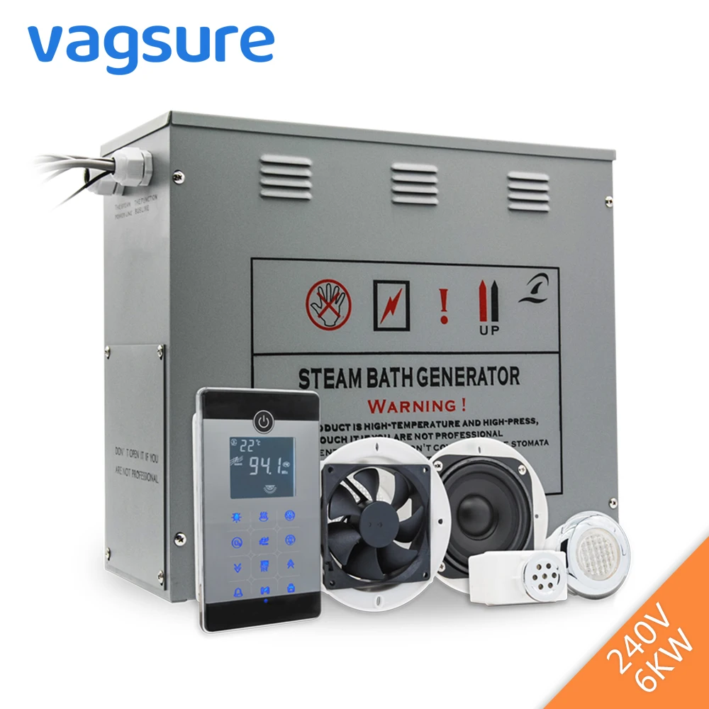 

240V 6KW Shower Temperature Sensor Display Steam Sauna Generator Spa LCD Touch Bluetooth Steam Controller Steam Nozzle Outlet