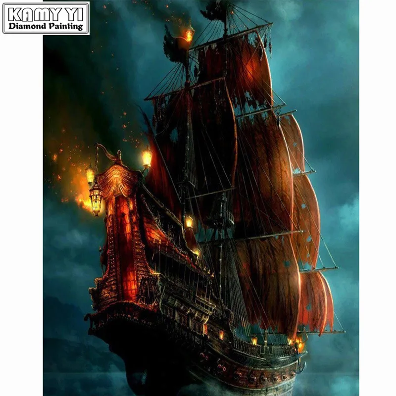 Картина из страз Ночная вода парусная лодка вышивка крестиком смолы Стразы