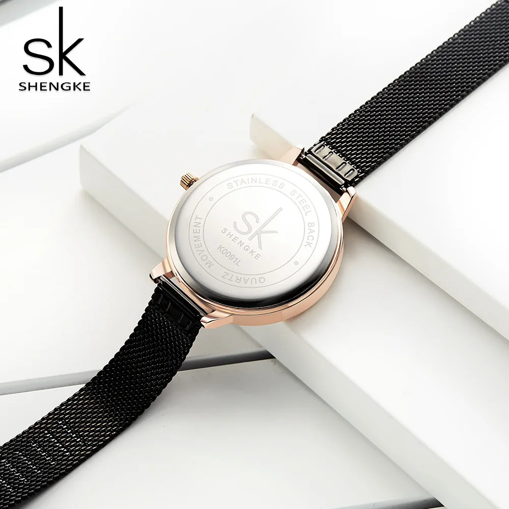 Часы Shengke женские ультратонкие креативные стильные Серебристые кварцевые с