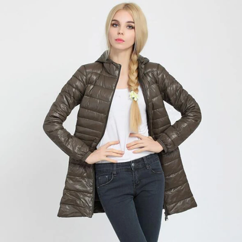 Пуховик женский осенне-зимний 90% утиного пуха с капюшоном | Женская одежда
