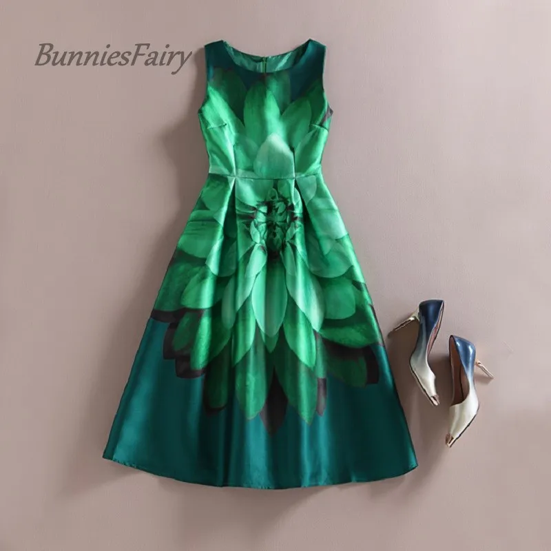 02 BunniesFairy, в стиле знаменитостей, женское элегантное винтажное ретро платье-майка с цветочным принтом, без рукавов, с круглым вырезом, Vestido de Fiesta - Цвет: 02