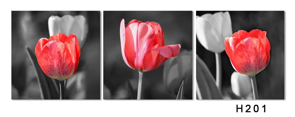 3 Panel Hot Sell Modern Wall Painting Home Decorative Art Picture Print on Canvas Prints Red and gray tulip flowers no frame | Дом и сад