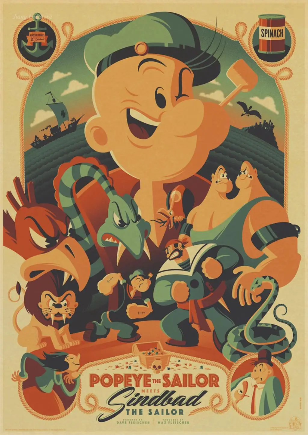 Popeye/Классическая анимация/крафт-бумага постер/Бар Кафе декоративный бумажный плакат