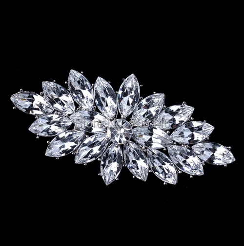 

Rhodium Silver Tone Vintage Style Marquise Crystal Diamante Party Brooch
