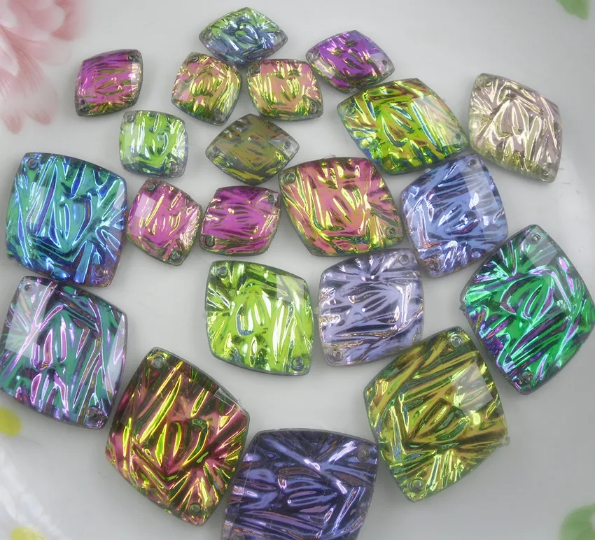 bottom hole rhombus colorful faceted acrylic crystal water ripples silver back Rhinestones clothing applique sew 20pcs/bag LH C | Дом и сад