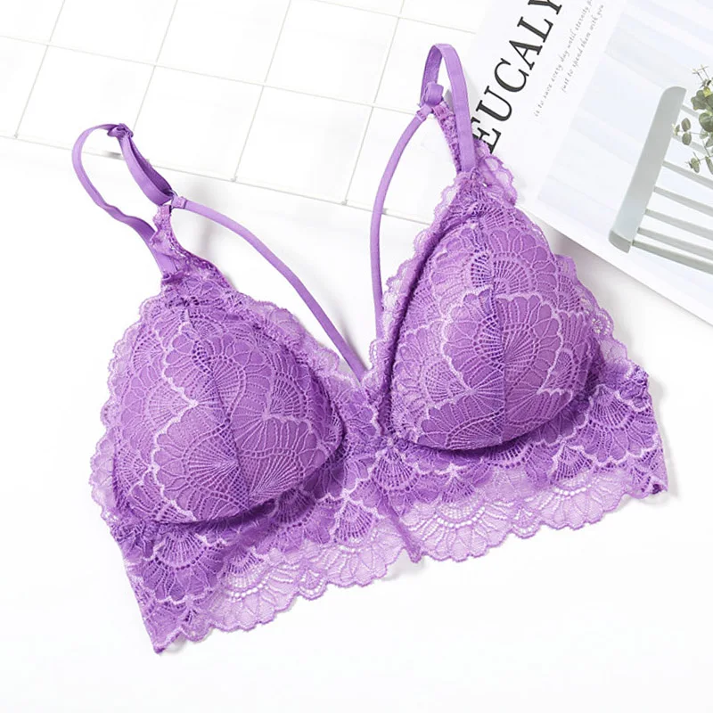 Sexy Deep V Floral Lace Bras Bralette Women Intimates Ultra Thin Belt Lingerie Wirefree Seamless Underwear Back Butterfly