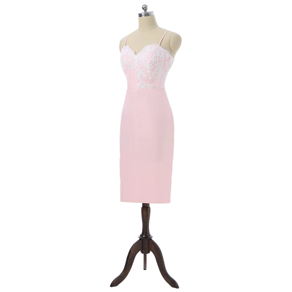 Pink Sheath Spaghetti Straps Sweetheart Satin Lace Knee Length Sexy Wedding Party Cocktail Dresses Homecoming | Свадьбы и торжества
