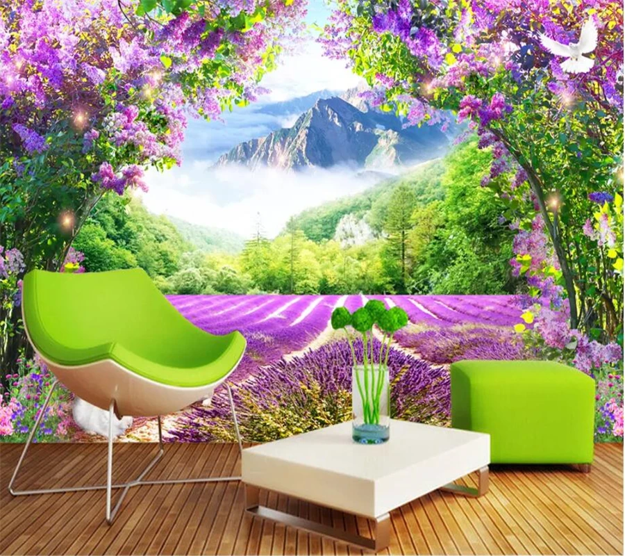 Пользовательские 3d обои стерео росписи свежий Лавандовый цветок vine arch ТВ фон