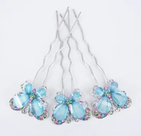3p blue fashion elegant crystal rhinestone butterfl wedding bridal hair pin clip