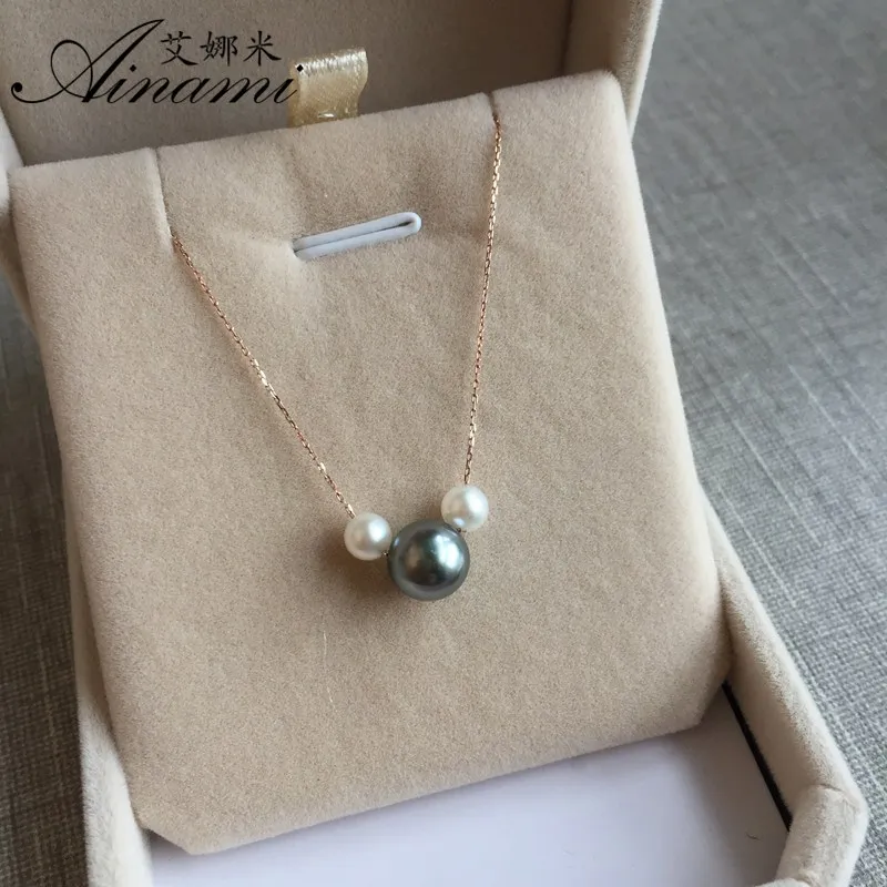 [Ainami] черная жемчужная подвеска в форме Микки 8 5 мм Tahitian Pearl & 2 шт. Белый Akoya морской