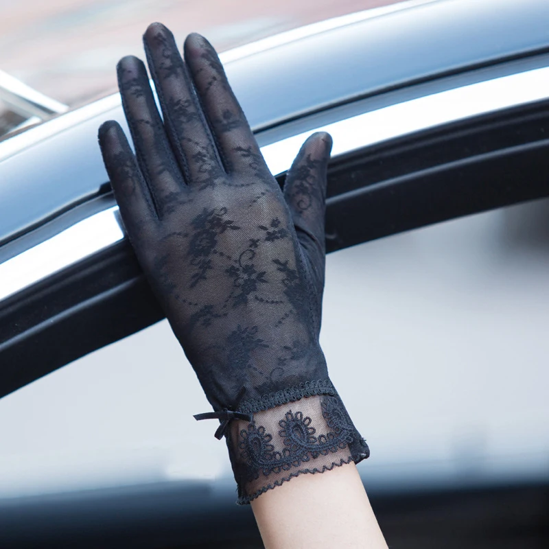 Fashion Summer Women Lace Sunscreen Gloves Ladies Female Sexy Solid Flower Anti uv Mittens Full Finger Girls Driving 2020|Женские
