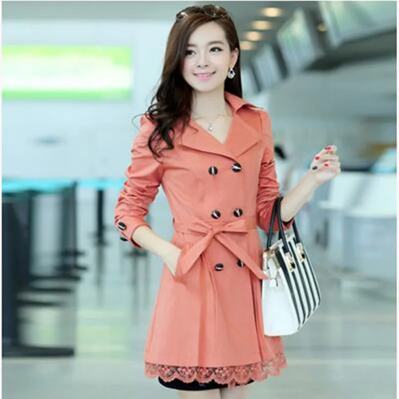 Тренч Женский Осеннее модное двубортное пальто с ремнем и бантом C8130|woman trench coat
