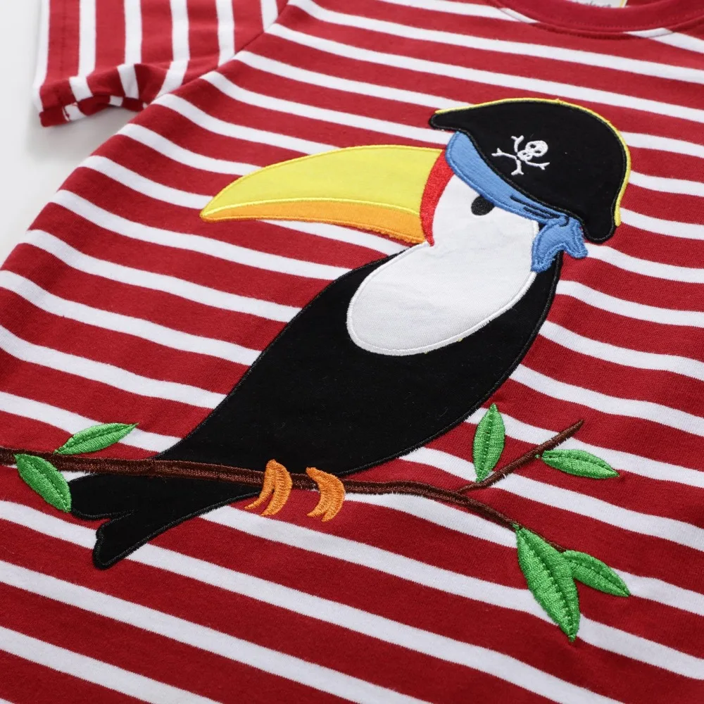 New Brand Summer 2-7 year baby Kids boys Girls cartoon Stripe Parrot Pirate Short O-neck Quality Cotton t-shirts Tops shirt