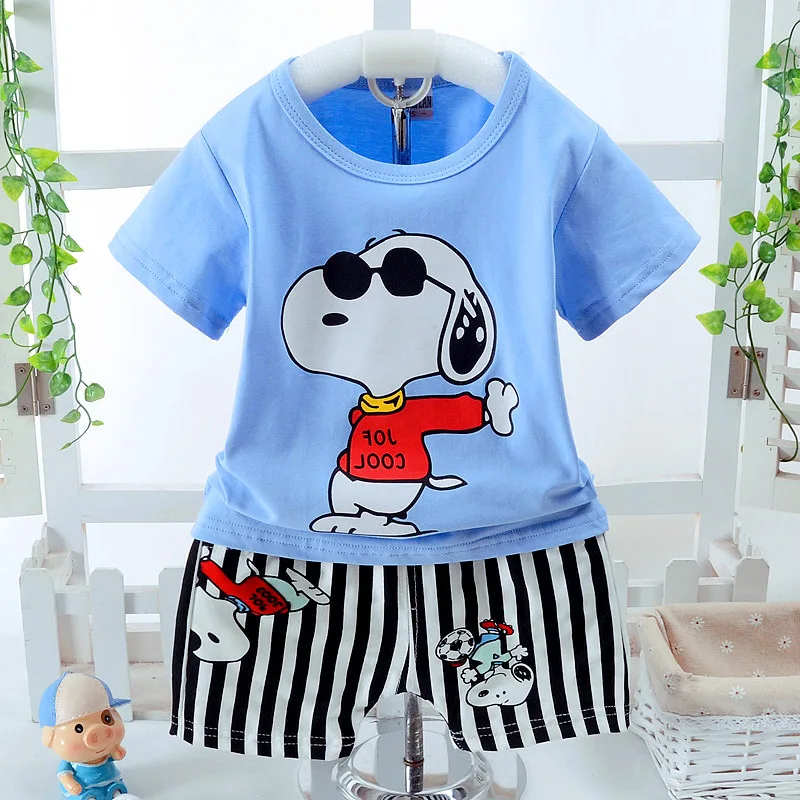 Лето 2018 хлопок с короткими рукавами Шорты для малых и средних мальчиков девочек