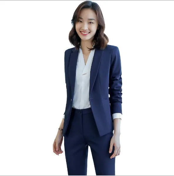 blue pant suit Блейзер+ жилет+ брюки) женские наборы из трех частей брючные костюмы офисные для женщин большие размеры дамские 3 часть брючный костюм черный синий - Цвет: blue pant suit