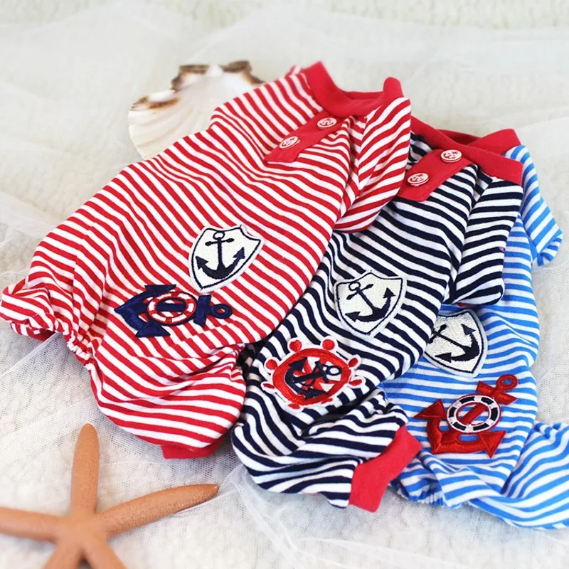 Новинка одежда для собак в полоску пижама комбинезон из 100% хлопка брюки