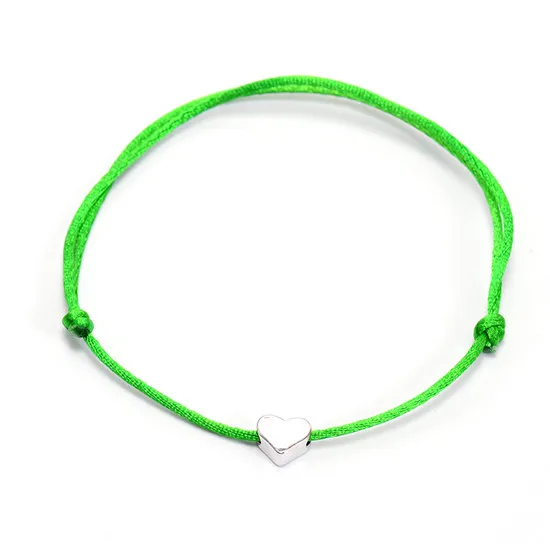 heart green Браслеты VEKNO Lucky Heart для женщин и мужчин, многоцветная веревка, регулируемый браслет, сделай сам, ручная работа, дружба, лучшие подарки, ювелирные изделия - Окраска металла: heart green